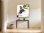 Purple Olive Sprig floral canvas print on the wall of a hallway
