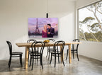 Rose Under Paris Dusk city canvas print on the wall of a dining room