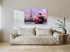 Rose Under Paris Dusk city canvas print on the wall of a living room