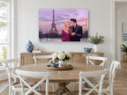 Rose Under Paris Dusk city canvas print on the wall of a Hamptons dining room