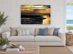 Golden Tidal Flats coastal canvas print on the wall of a beach house living room