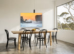 Sunset Spray Cliffs coastal canvas print on the wall of a dining room