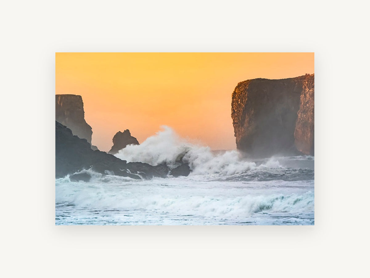 Sunset Spray Cliffs, coastal canvas wall art print, front view
