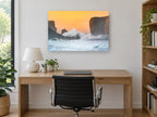 Sunset Spray Cliffs coastal canvas print on the wall of a study