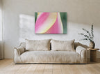 Tulip Petal Curve floral canvas print on the wall of a living room