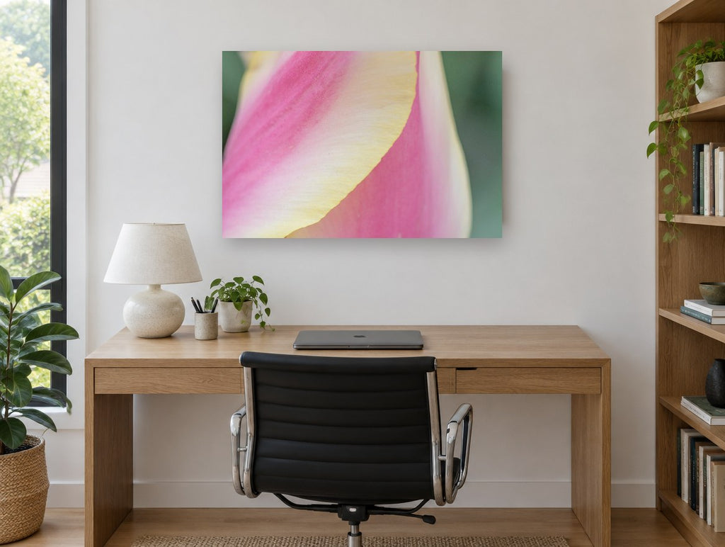 Tulip Petal Curve floral canvas print on the wall of a study