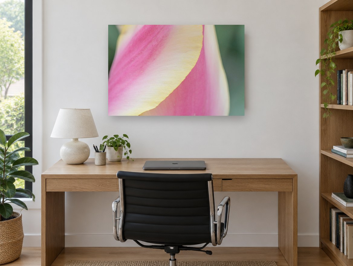 Tulip Petal Curve floral canvas print on the wall of a study