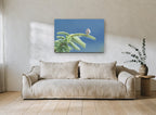 Sparrow on the Spruce floral canvas print on the wall of a living room