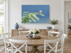 Sparrow on the Spruce floral canvas print on the wall of a Hamptons dining room