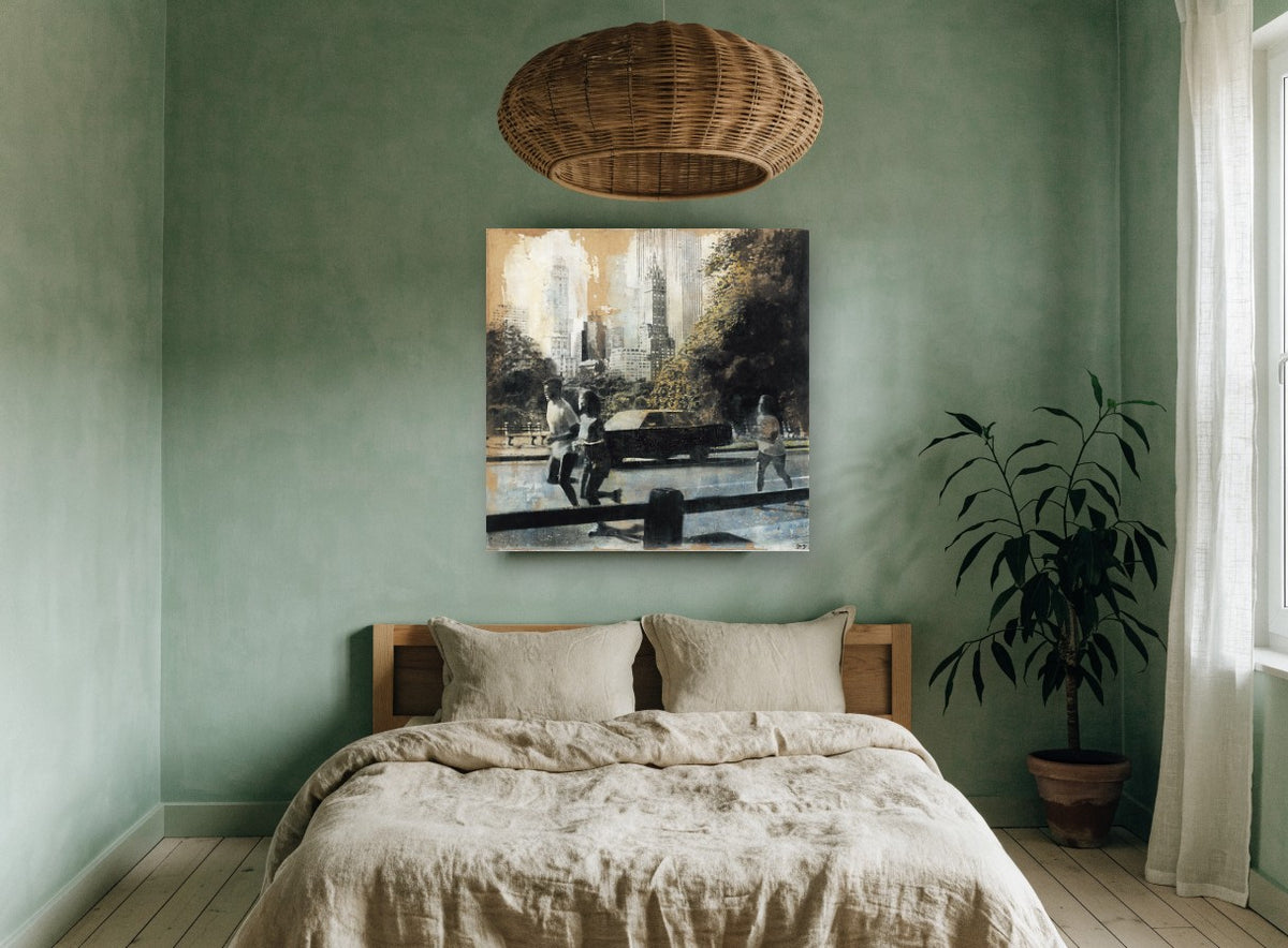 Park Drive Runners vintage canvas print on the wall of a bedroom