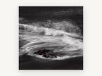 Rock in Swirling Surf, coastal canvas wall art print, front view