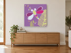 Plum Dragonfly Garden kids canvas print on the wall of a living room above a sideboard