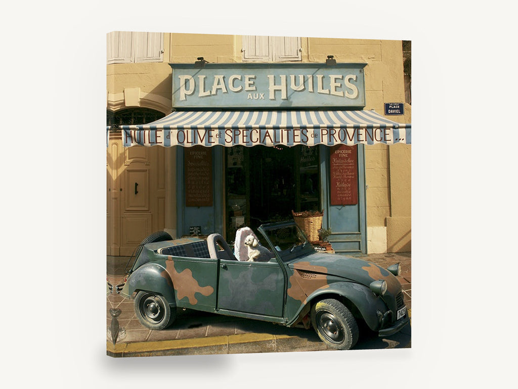 Place aux Huiles, vintage provence olive oil shop, stretched canvas wall art print ready to hang