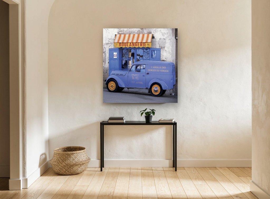 Honey Van Boulangerie vintage canvas print on the wall of a hallway