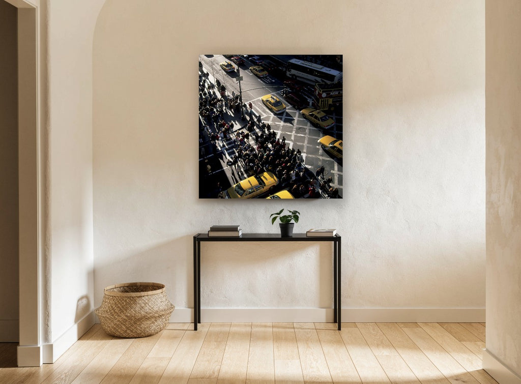Crosswalk Rush Hour city canvas print on the wall of a hallway
