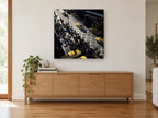 Crosswalk Rush Hour city canvas print on the wall of a living room above a sideboard