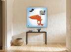 Fox Says Hello animal canvas print on the wall of a hallway