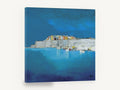Harbour Under Blue, coastal town harbour seascape painting, coastal canvas wall art print ready to hang