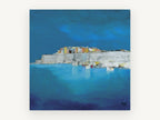 Harbour Under Blue, coastal canvas wall art print, front view