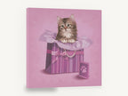 Kitten in the Gift Bag, kitten in pink gift bag illustration, animal canvas wall art print ready to hang