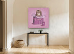 Kitten in the Gift Bag animal canvas print on the wall of a hallway