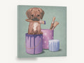 Paint Tin Pup, puppy in paint tin illustration, animal canvas wall art print ready to hang
