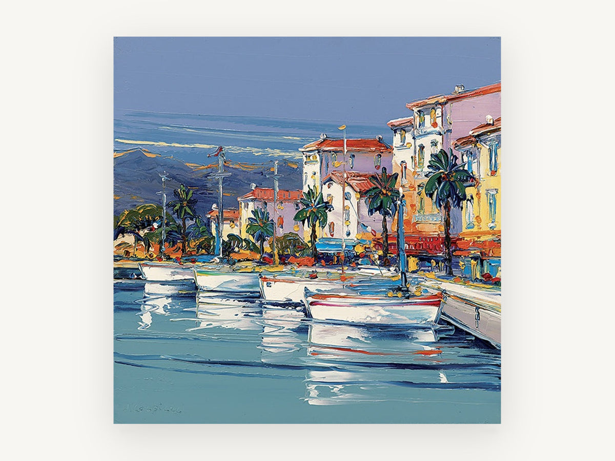 Harbour Palms Moorings, coastal canvas wall art print, front view