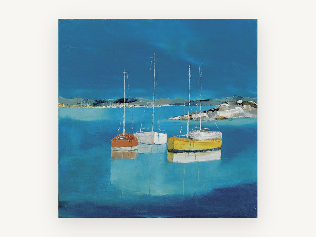 Three Boats at Rest, coastal canvas wall art print, front view