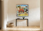 Allô Vacances Collage vintage canvas print on the wall of a hallway