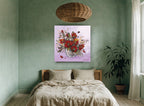 Red Poppies in Lilac floral canvas print on the wall of a bedroom