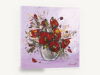 Red Poppies in Lilac, red poppies in vase textured floral, floral canvas wall art print ready to hang