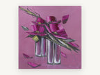 Magenta Blocks in Silver, floral canvas wall art print, front view