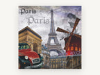 Paris Icons Collage, paris landmarks collage vintage illustration, city canvas wall art print, front view