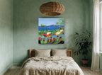 Poppies Above the Bay landscape canvas print on the wall of a bedroom