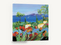 Poppies Above the Bay, red poppies coastal garden painting, landscape canvas wall art print ready to hang