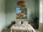 Cottage Iris Garden Terrace landscape canvas print on the wall of a bedroom