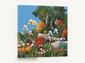 Cottage Iris Garden Terrace, colourful iris garden painting style landscape, landscape canvas wall art print ready to hang