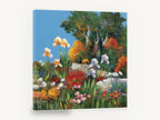 Cottage Iris Garden Terrace, colourful iris garden painting style landscape, landscape canvas wall art print ready to hang