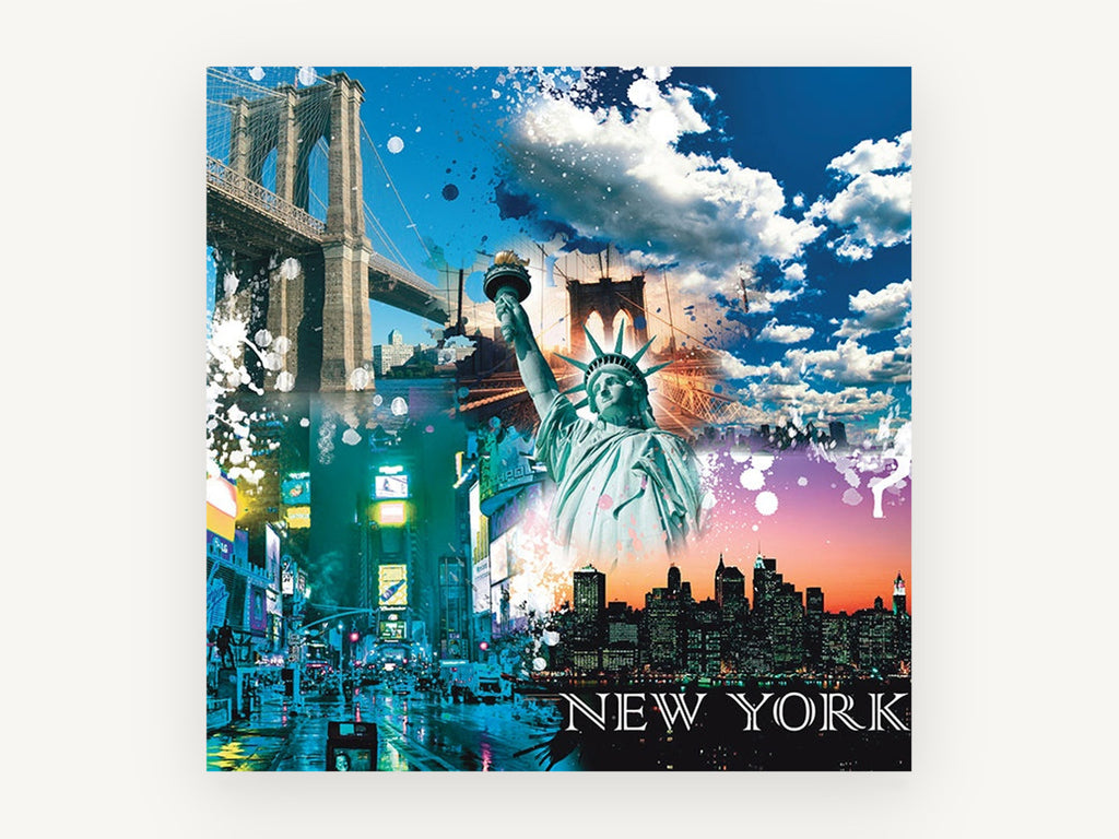 New York Collage, new york landmarks collage, city canvas wall art print, front view