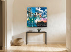 New York Collage city canvas print on the wall of a hallway