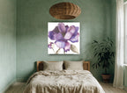 Violet Bloom Study floral canvas print on the wall of a bedroom