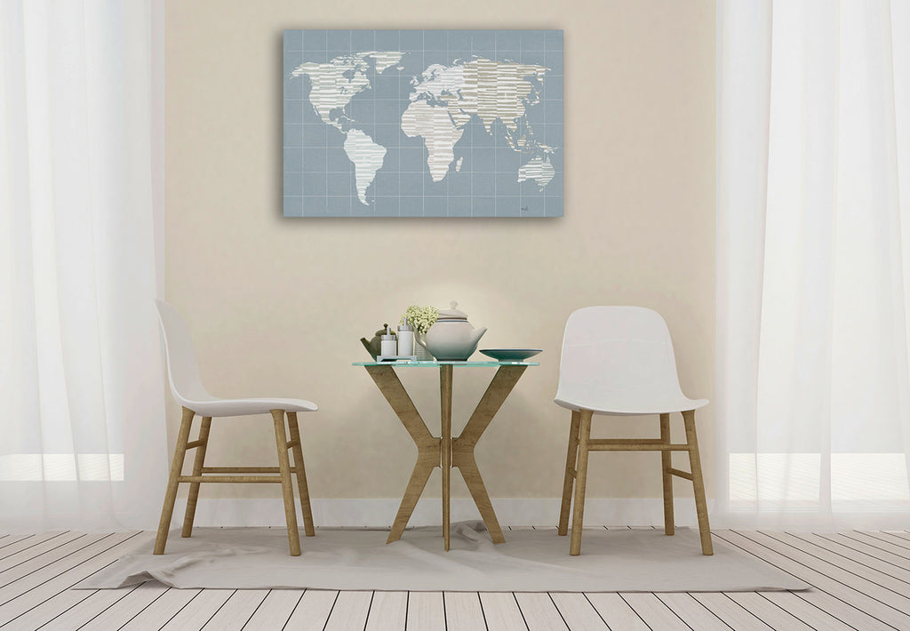 Calm World Map Grid Wall Art Print on the wall