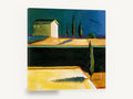 Cypress Farmhouse Dusk, stylised cypress farmhouse landscape painting, landscape canvas wall art print ready to hang