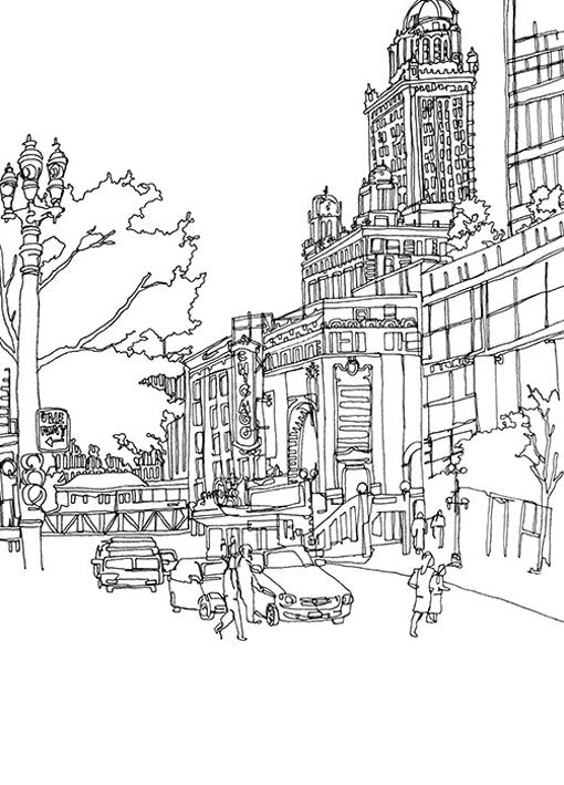 Chicago Cityscape Line Wall Art Print