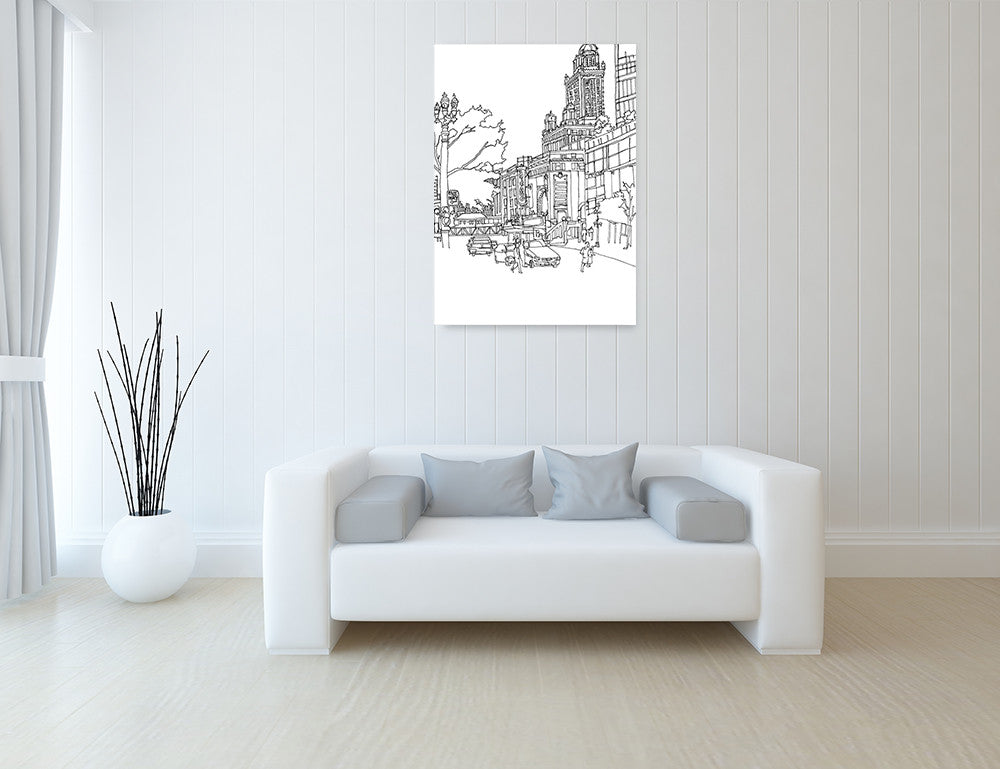 Chicago Cityscape Line Wall Art Print on the wall