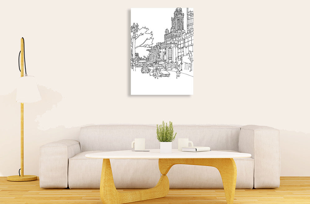 Chicago Cityscape Line Wall Art Print on the wall