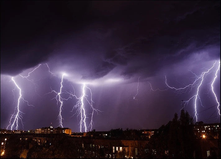 City Lightning Storm Wall Art Print