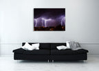 City Lightning Storm Wall Art Print on the wall