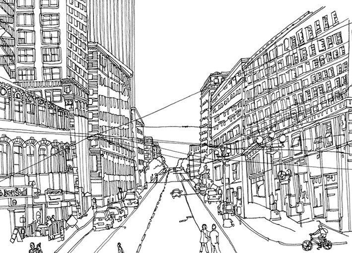 Cityscape Seattle Line Wall Art Print