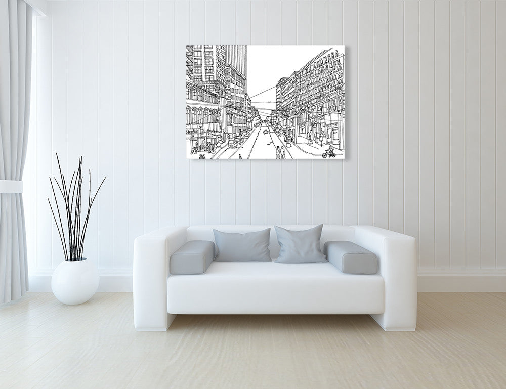 Cityscape Seattle Line Wall Art Print on the wall